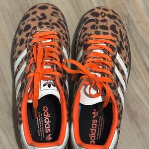 Adidas Leopard Print Sneakers with Orange Accents